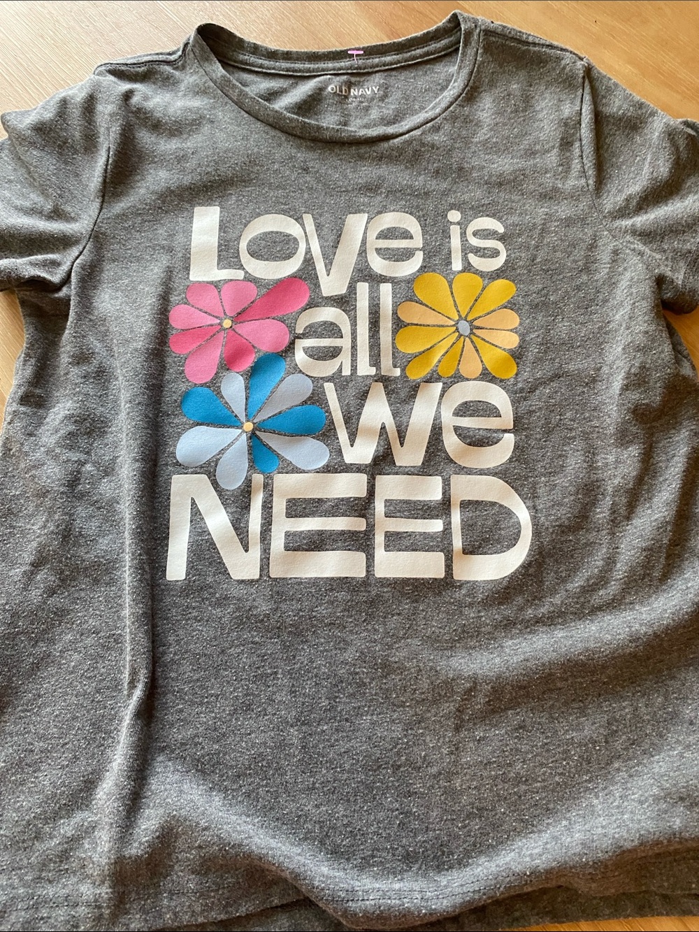Old Navy Gray Tee with Pink, Blue & Yellow Floral Graphic